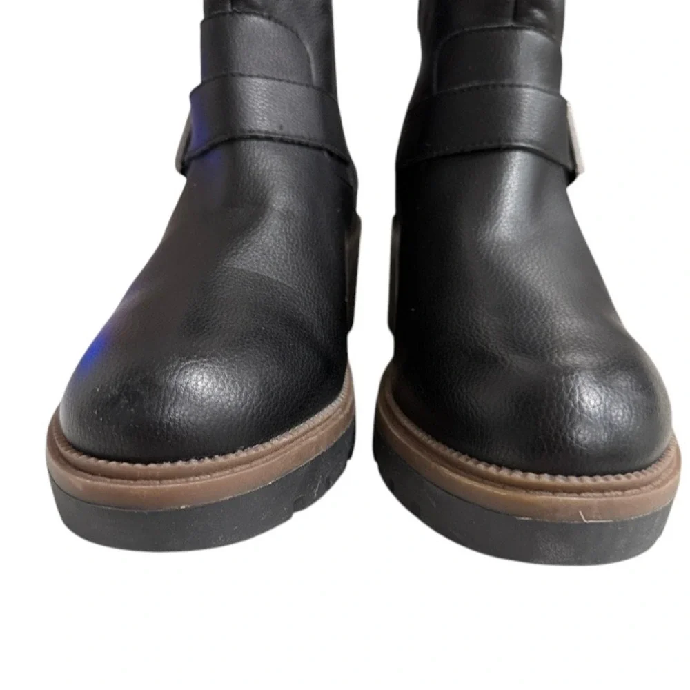 BOC Moto Buckle Ankle Boots Black Lug Sole‎ Block Heel Biker Edgy Casual 10